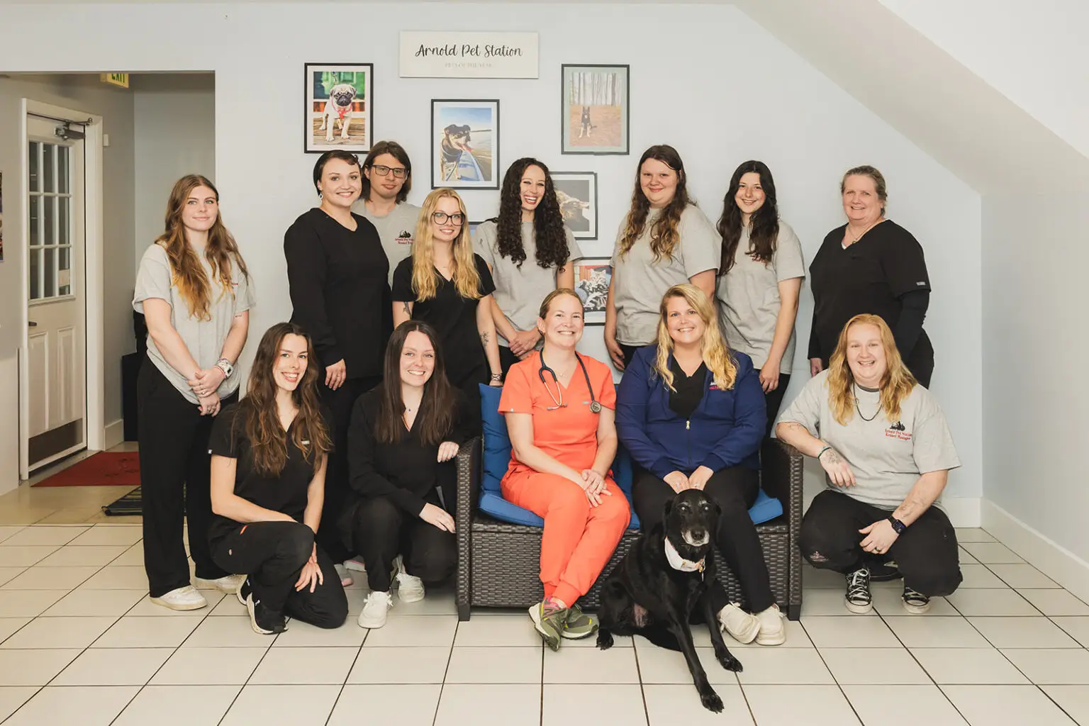 The Arnold Pet Station team poses in the lobby of the veterinary practice in Arnold, MD.